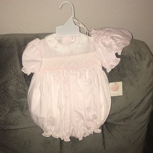 3 month girls romper and bonnet